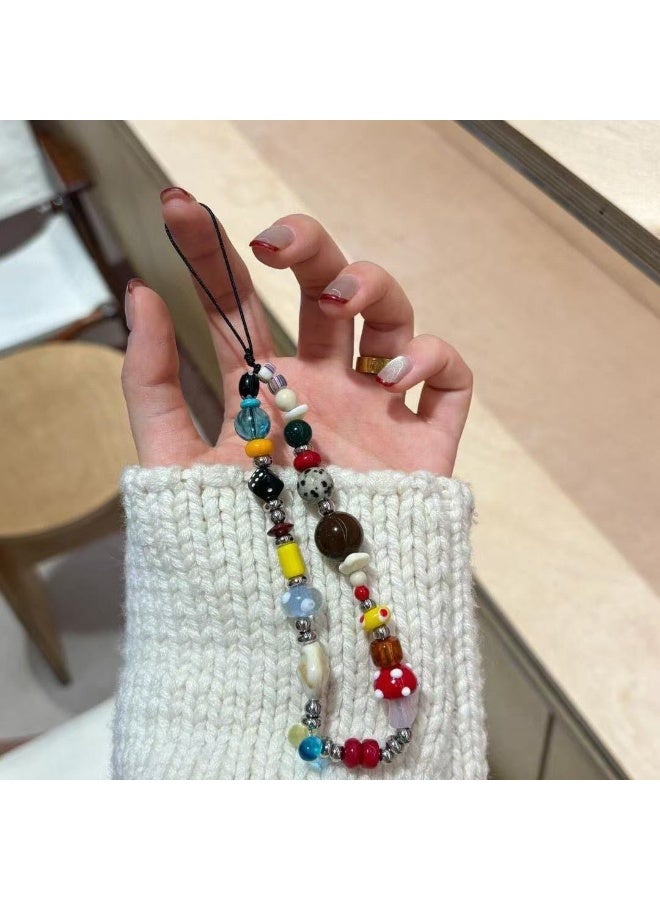 NIBEMINENT Phone Charm/ Chain Strap for Women Girls, Colored Beads Cell Phone Case Lanyard Wrist Strap - Image 1