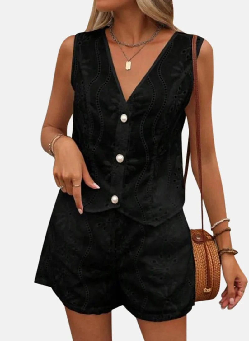 يونيكي Black Solid Shorts With Top