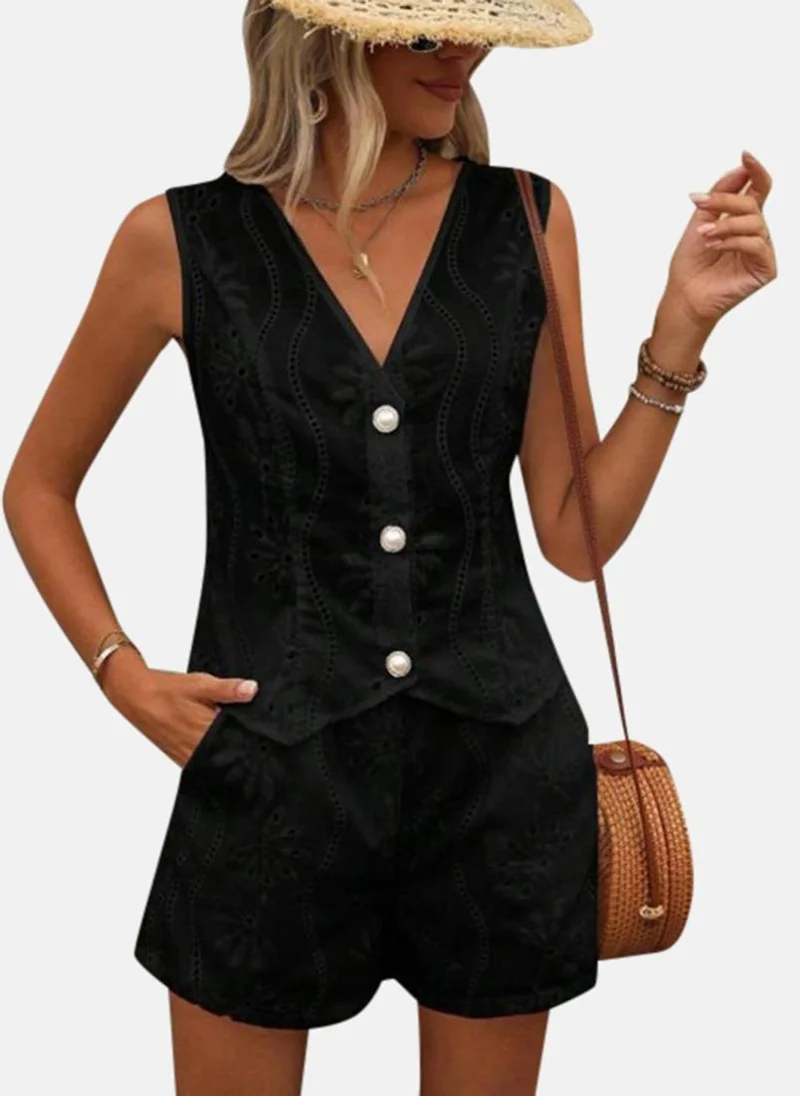 يونيكي Black Solid Shorts With Top