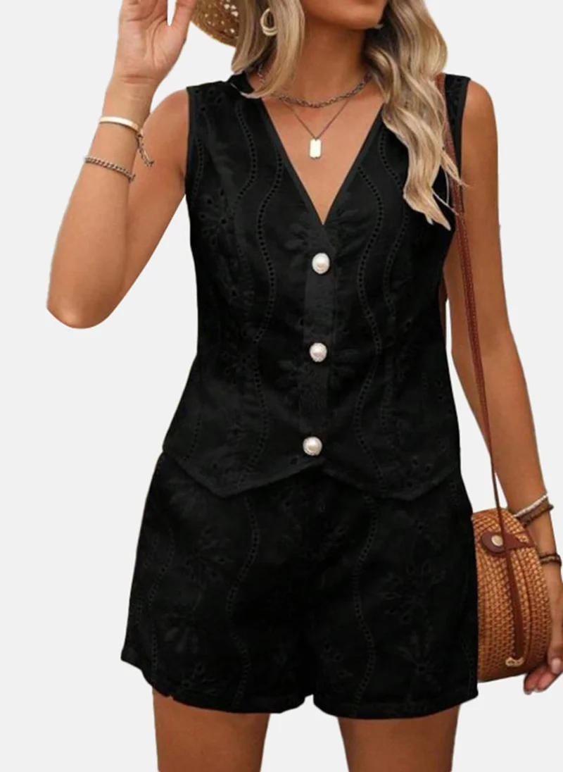 YUNIQEE Black Solid Shorts With Top
