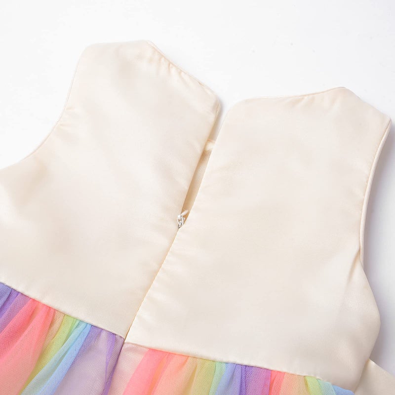 Uhnice Little Girl's Sequin Sleeveless Mesh Rainbow Dress for Wedding Party (Yellow, 4 Years) - Image 2