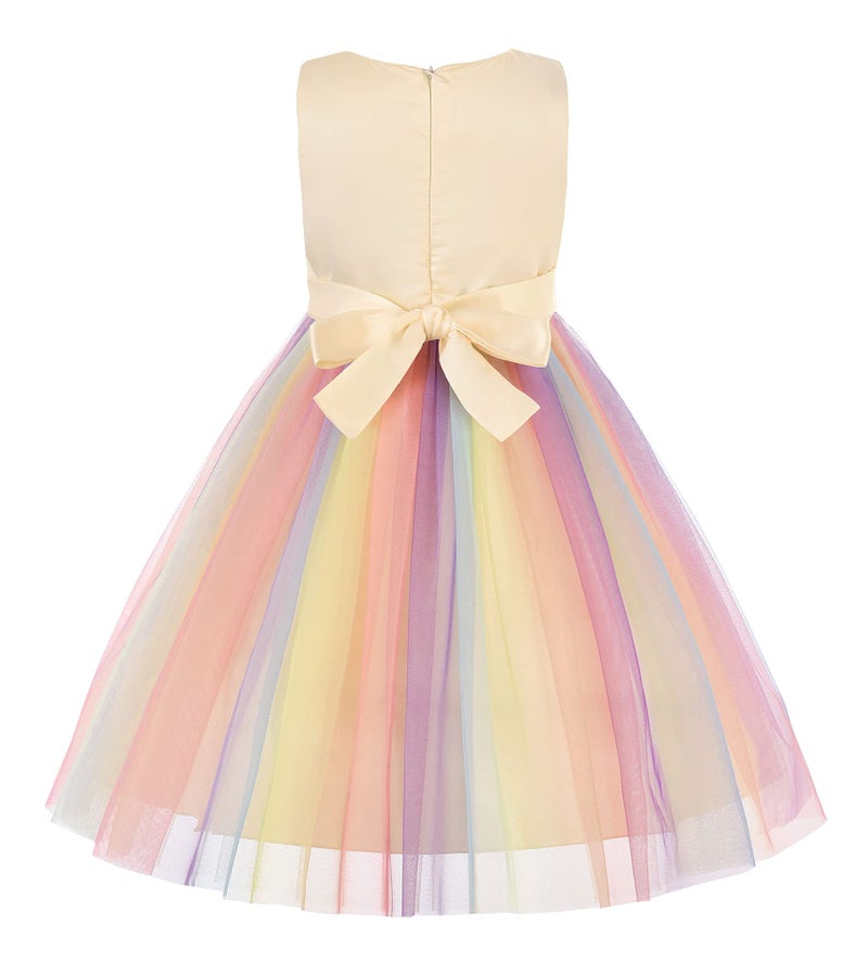 Uhnice Little Girl's Sequin Sleeveless Mesh Rainbow Dress for Wedding Party (Yellow, 4 Years) - Image 3
