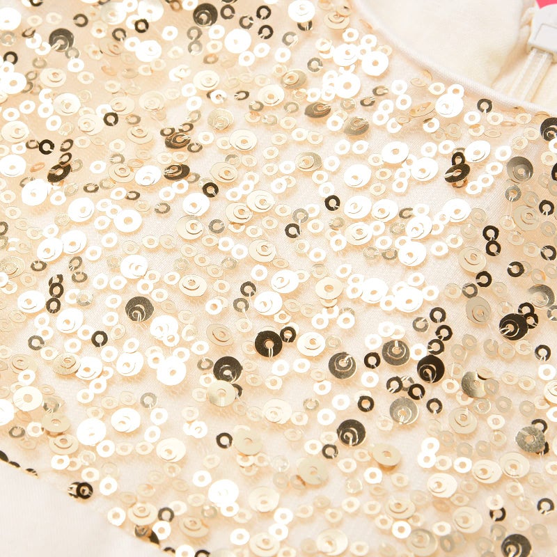 Uhnice Little Girl's Sequin Sleeveless Mesh Rainbow Dress for Wedding Party (Yellow, 4 Years) - Image 5