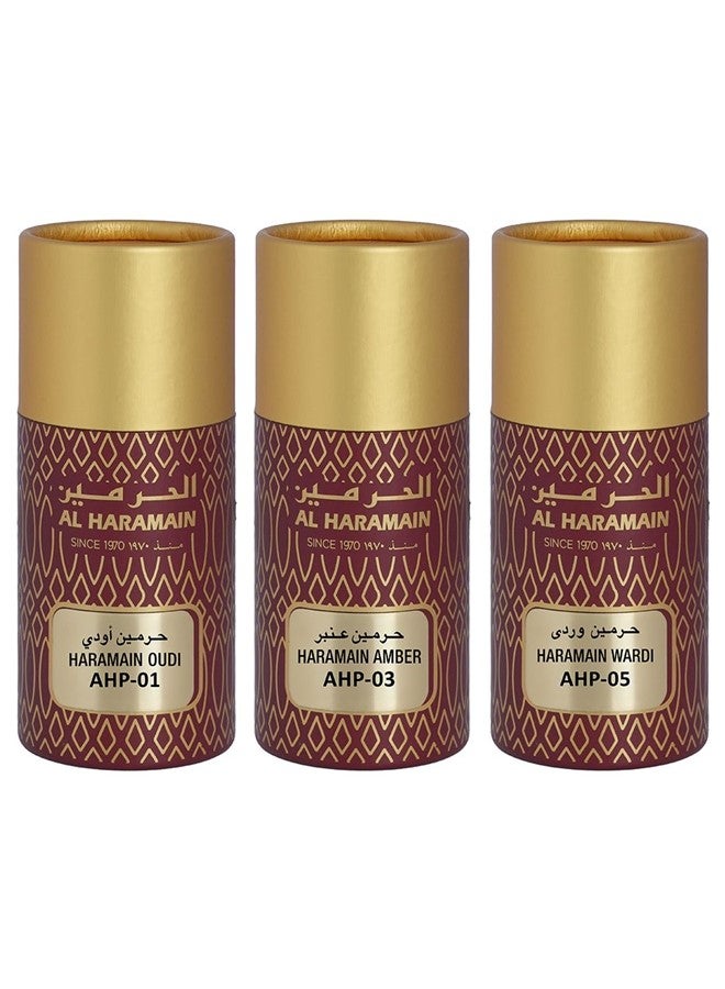Al Haramain Haramain Oudi, Amber & Wardi Luxurious Set of 3 Concentrated Perfume Oils (12ml Each) | Long-Lasting Arabian Attar Collection for Men and Women - Image 1