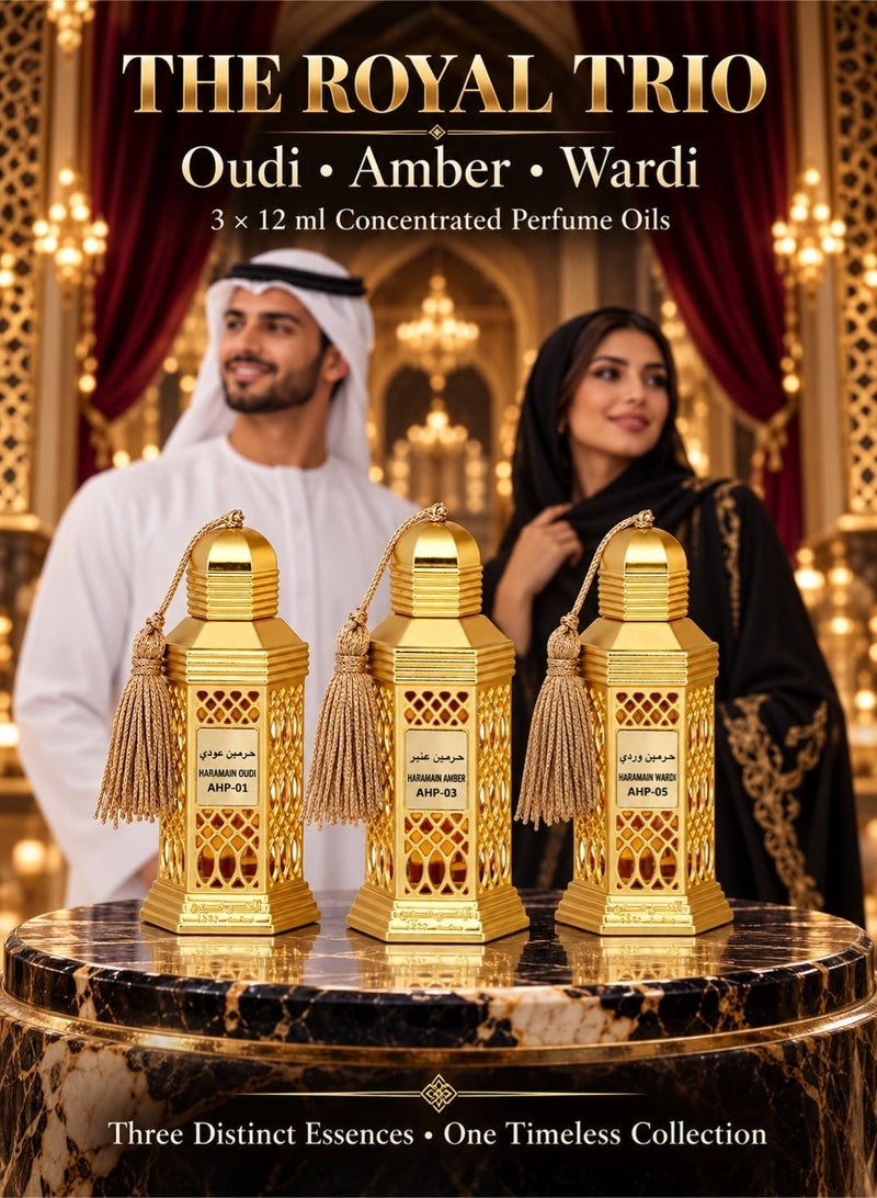 Al Haramain Haramain Oudi, Amber & Wardi Luxurious Set of 3 Concentrated Perfume Oils (12ml Each) | Long-Lasting Arabian Attar Collection for Men and Women - Image 3