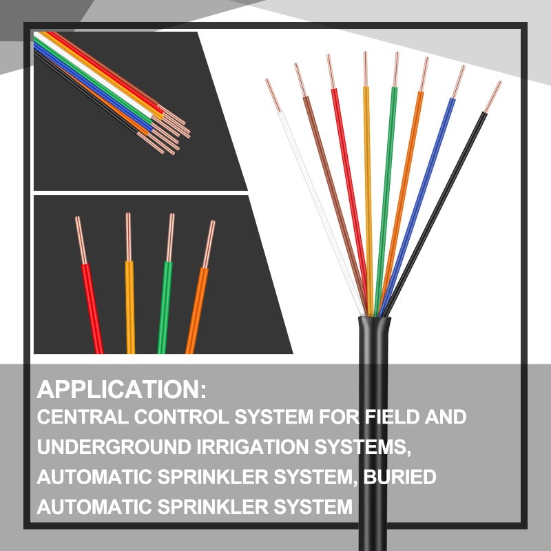 Hoolerry Solid Sprinkler System Wire 18 Gauge Irrigation Wire with UV Resistant PVC Jacket Sprinkler Cable for Underground Irrigation Field Central Control System 30v Ul Listed(18/8, 100 Ft) - Image 3