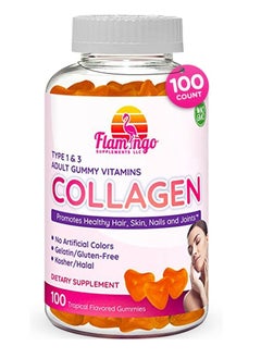 Flamingo Supplements Collagen Gummies- Natural Marine Collagen for Women, and Men- Collagen Supplements for Skin Joint, Hair, Nails- Hydrolyzed Type 2 & 1 3- Replace Pills and Powders - No Gelatin, Kosher, Halal- 100 Ct.  - Image 1