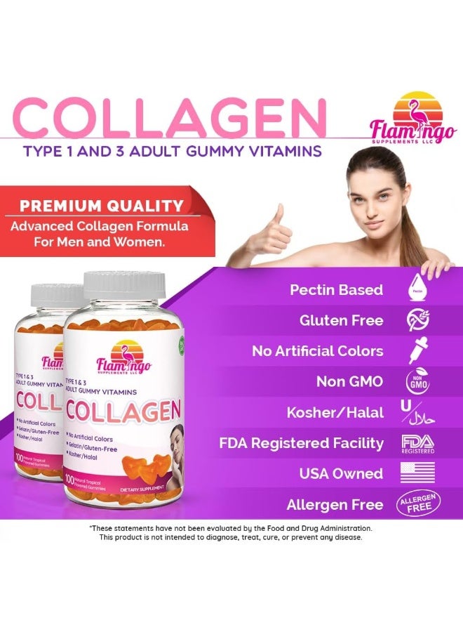 Flamingo Supplements - Hydrolyzed Collagen Gummies Type I & III | Kosher & Halal, No Gelatin, Non GMO | Strengthen Hair, Skin, Nails & Joint Care | Tropical Flavor | 100 Count - Image 2