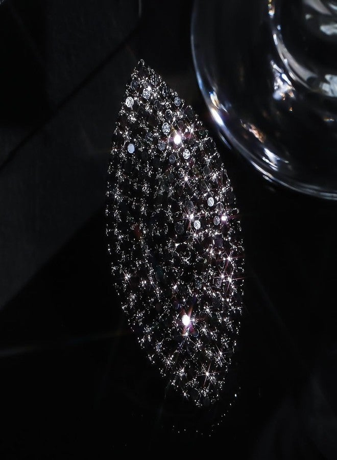 MarveBard Sparkling Oval Chunky Rhinestone Ring for Women Adjustable Thick Big Cocktail Statement Rings Cubic Zirconia Geometric Crystal Band Ring Wedding Birthday Party Halloween Christmas Jewelry (Black) - Image 3