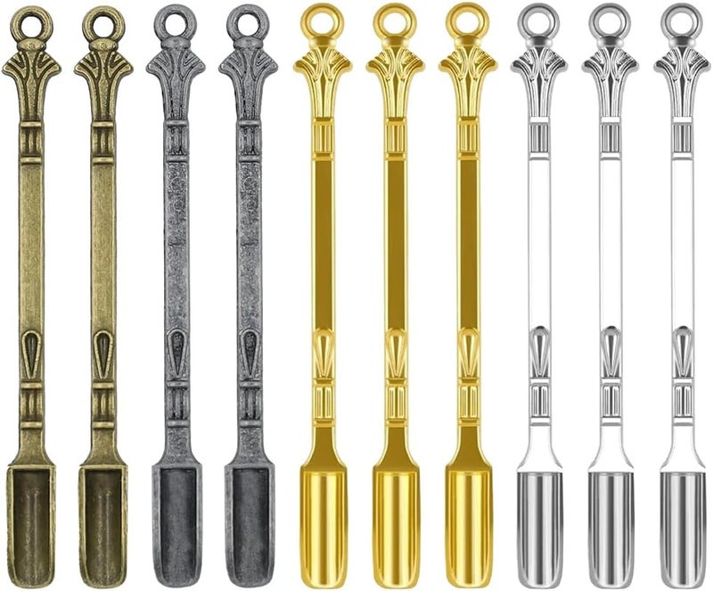 Canumer 10 PCS Mini Spoons Metal Shovel Tableware Charm Kitchen Pendant, Multicolor Small Spice Spoon, Tiny Shovel Spoon for Necklace DIY Craft Making Keychain - Image 1