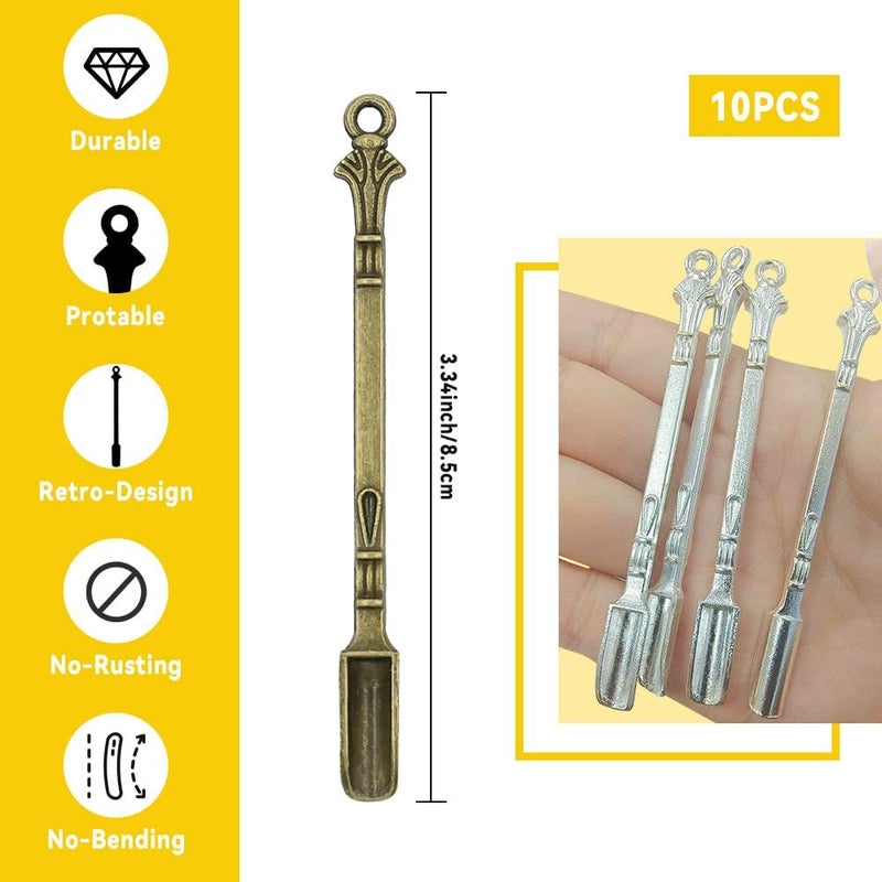 Canumer 10 PCS Mini Spoons Metal Shovel Tableware Charm Kitchen Pendant, Multicolor Small Spice Spoon, Tiny Shovel Spoon for Necklace DIY Craft Making Keychain - Image 2