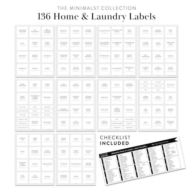 SAVVY & SORTED Laundry Labels for Jars, 136 Preprinted Home and Laundry Label Stickers for Storage Bins, Cleaning Jars, Spray Bottles, Linen Closet, Household Organization - Image 4