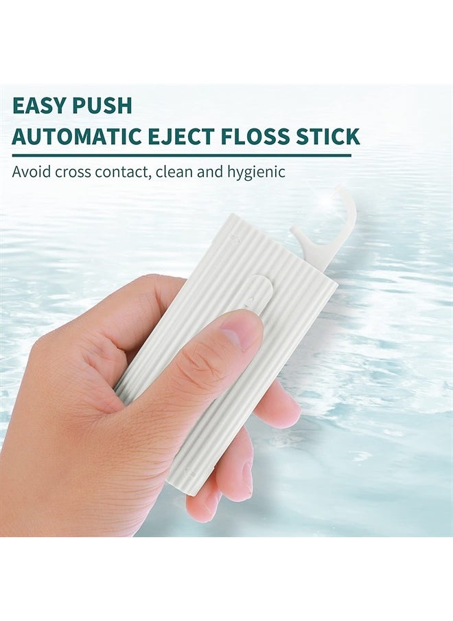 Portable Dental Floss Case Automatic Dental Floss Pick Organizer Case Travel Flosser Dispenser Storage Case Refillable Holder Boxes with 10 Floss Picks for Teeth Cleaning (White)