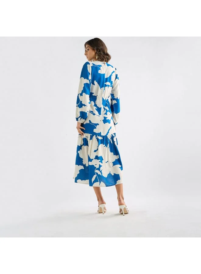 Splash FAV Printed Dress with Long Sleeves and Tie-Ups