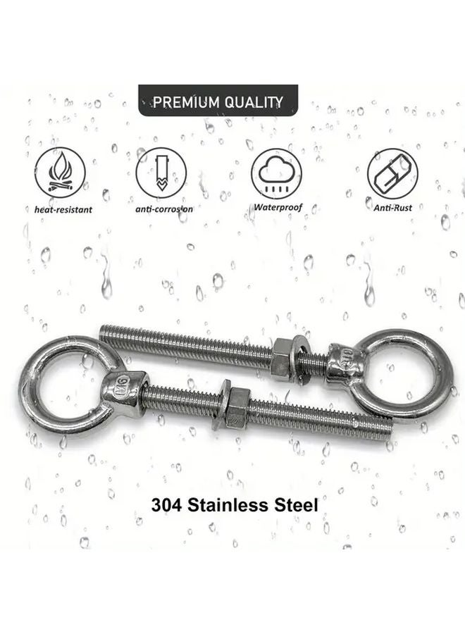 قطعتان 304 من مسامير العين الفولاذية المقاوم للصدأ M8x100 مع صواميل وسواسات، درجة بحرية، حلقات رفع مسامير - Image 5