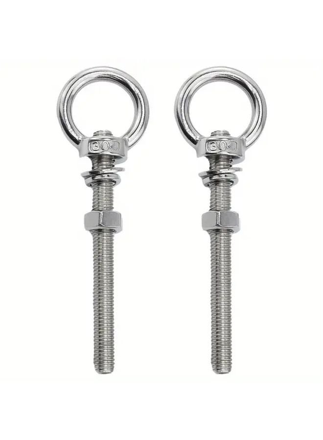 قطعتان 304 من مسامير العين الفولاذية المقاوم للصدأ M8x100 مع صواميل وسواسات، درجة بحرية، حلقات رفع مسامير - Image 1