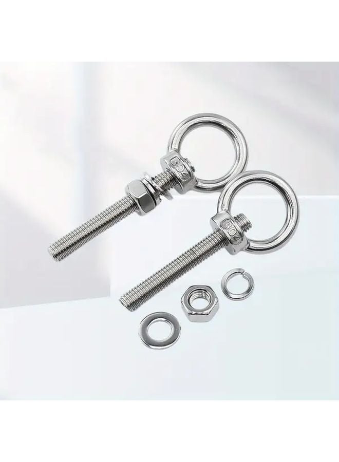 قطعتان 304 من مسامير العين الفولاذية المقاوم للصدأ M8x100 مع صواميل وسواسات، درجة بحرية، حلقات رفع مسامير - Image 2
