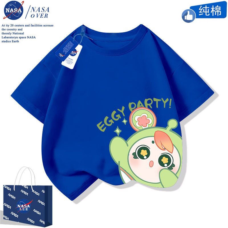 Cartoon Egg Party Short-Sleeved Casual Mid-Large Children'S Cotton T-Shirt Trendy Western Style Half-Sleeve For Boys And Girls - Image 1