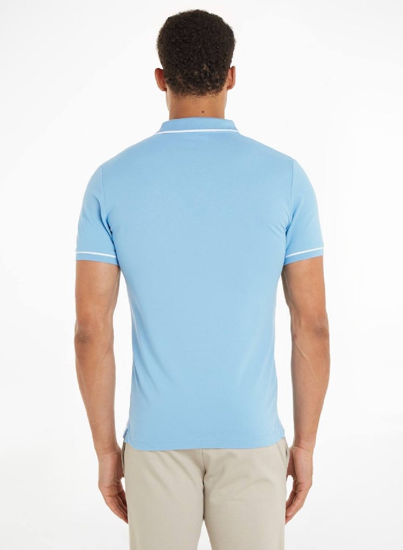 Men's Slim Polo Shirt -  cotton stretch piqué, Blue