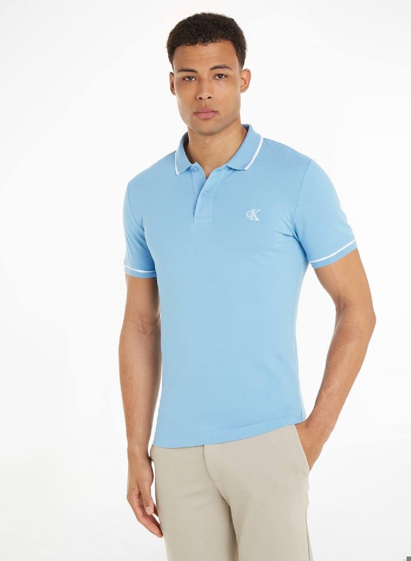 Men's Slim Polo Shirt -  cotton stretch piqué, Blue