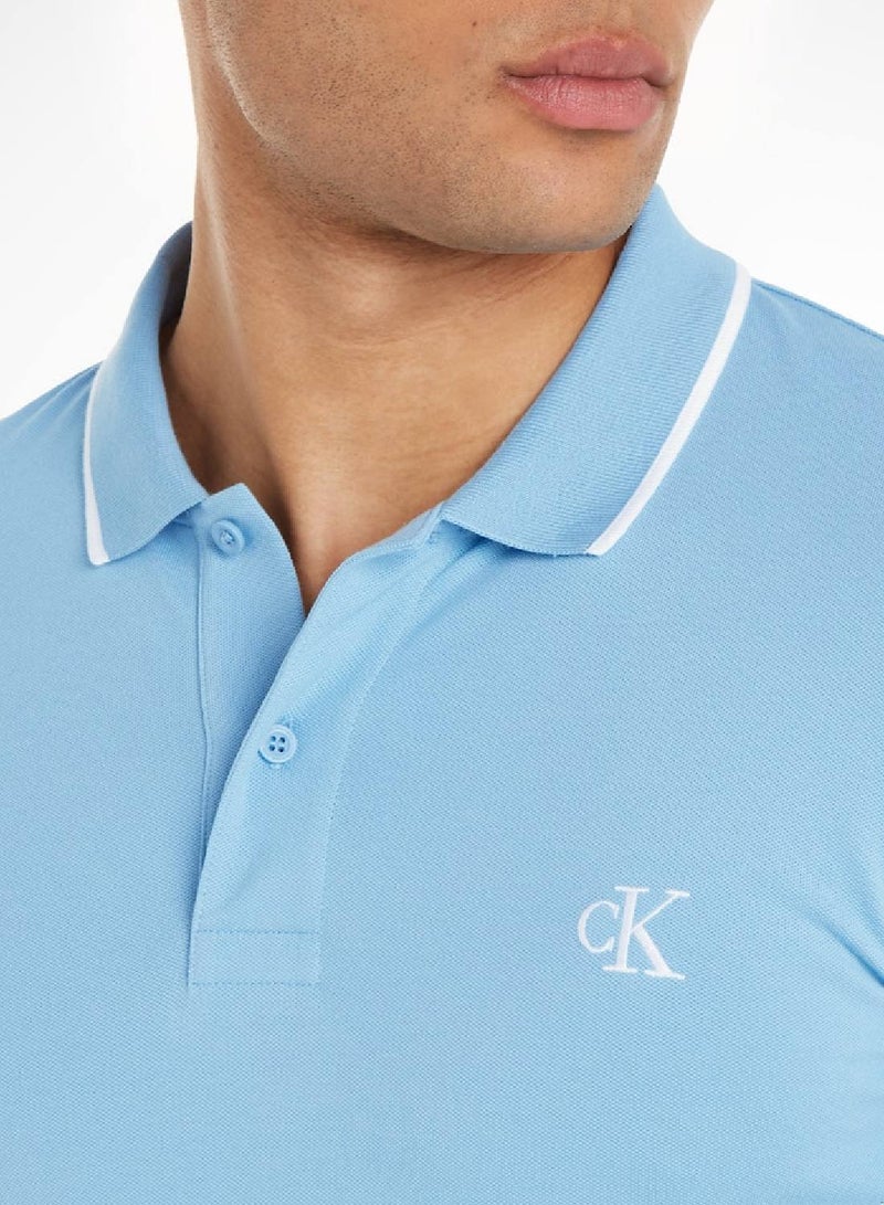Men's Slim Polo Shirt -  cotton stretch piqué, Blue