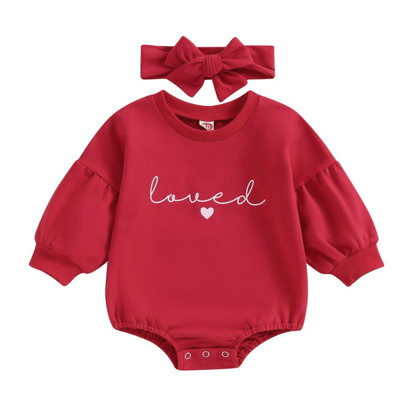 Lucikamy Newborn Baby Boy Girl Valentine's Day Outfits Sweatshirt Romper Infant Long Sleeve One Piece Romper Spring Clothes (Red 5, 0-3 Months) - Image 1
