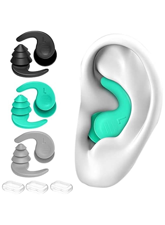 Swimming Ear Plugs for Adults,3 Pairs Waterproof Reusable Silicone Swim Earplugs for Swimming Surfing Snorkeling Showering and Water Pool,Beach,Ocean (Adults & Teens 14+) - Image 1