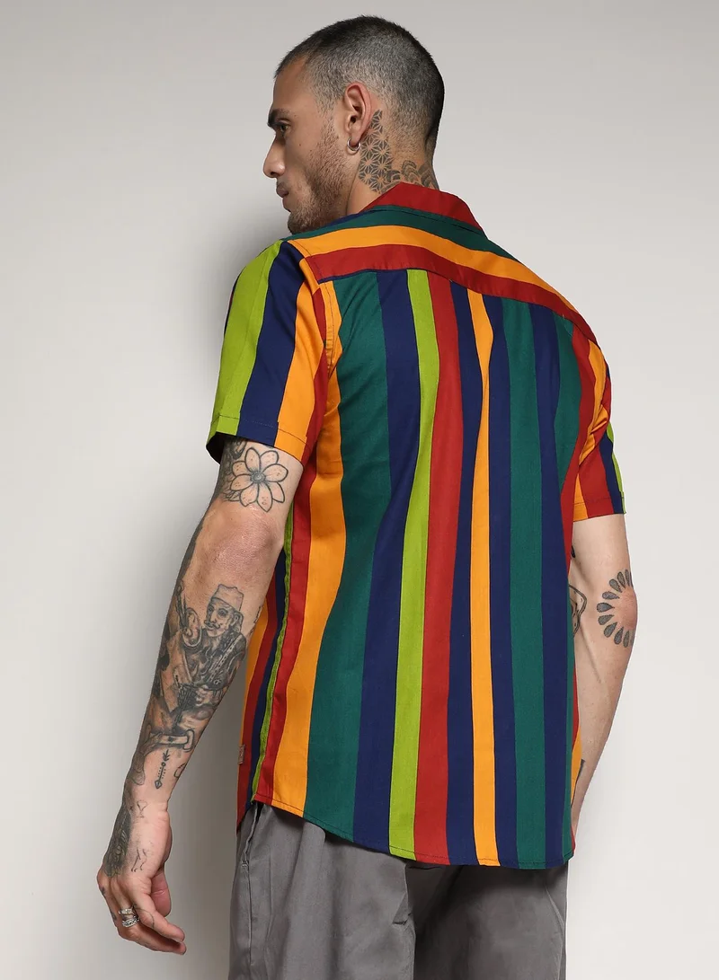 Campus Sutra Men's Multicolour Awning Striped Shirt