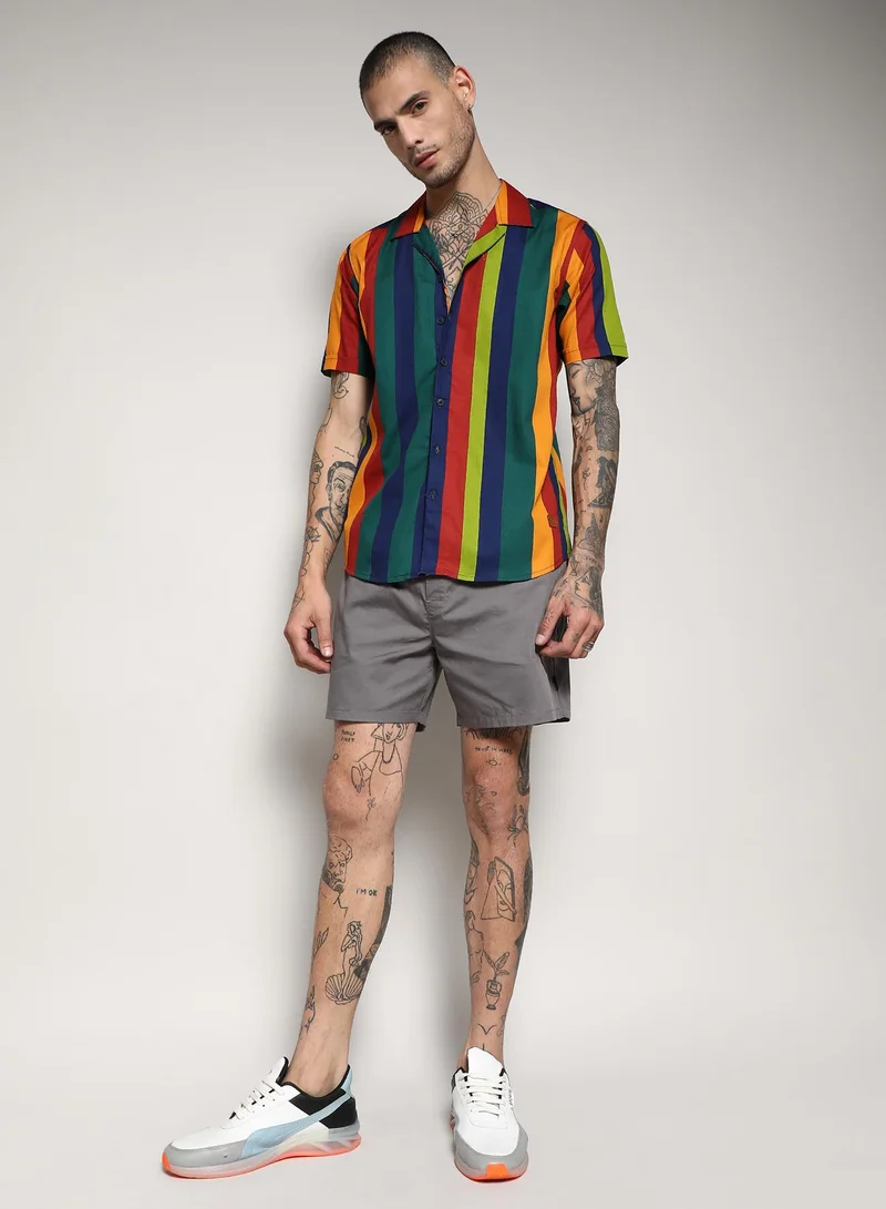Campus Sutra Men's Multicolour Awning Striped Shirt