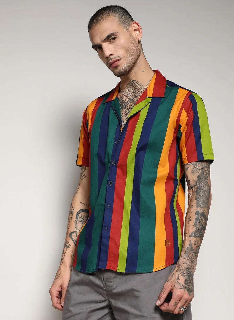 Campus Sutra Men's Multicolour Awning Striped Shirt
