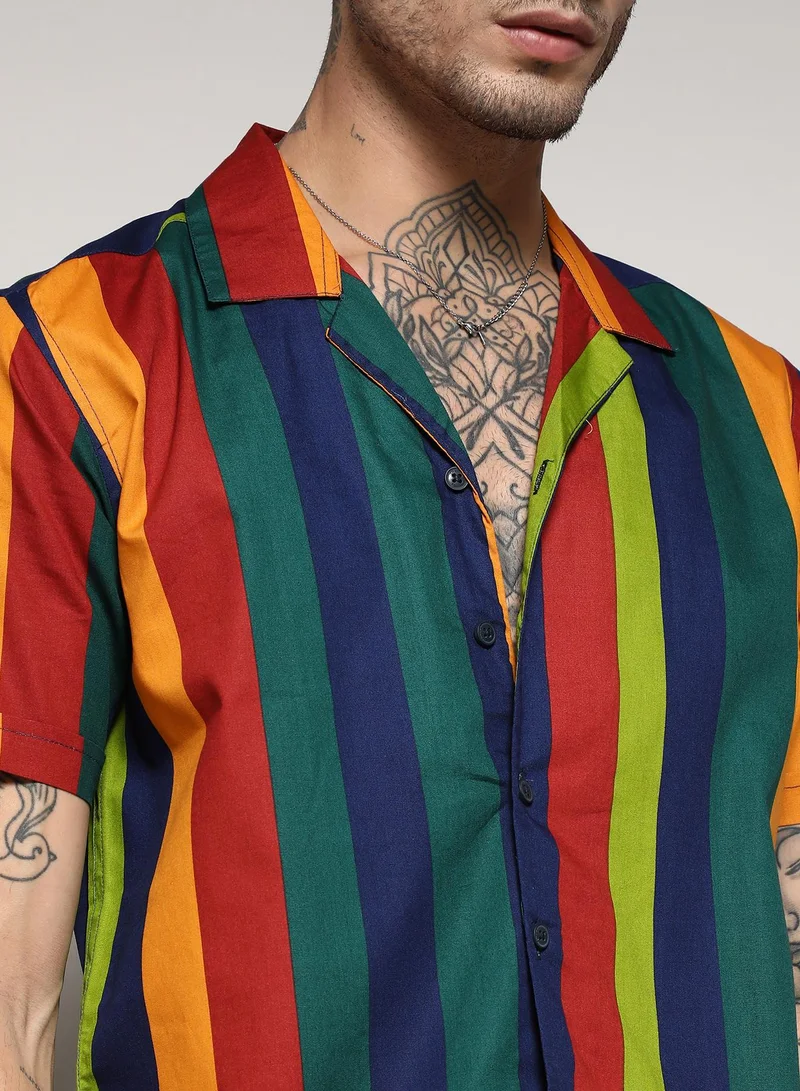 Campus Sutra Men's Multicolour Awning Striped Shirt