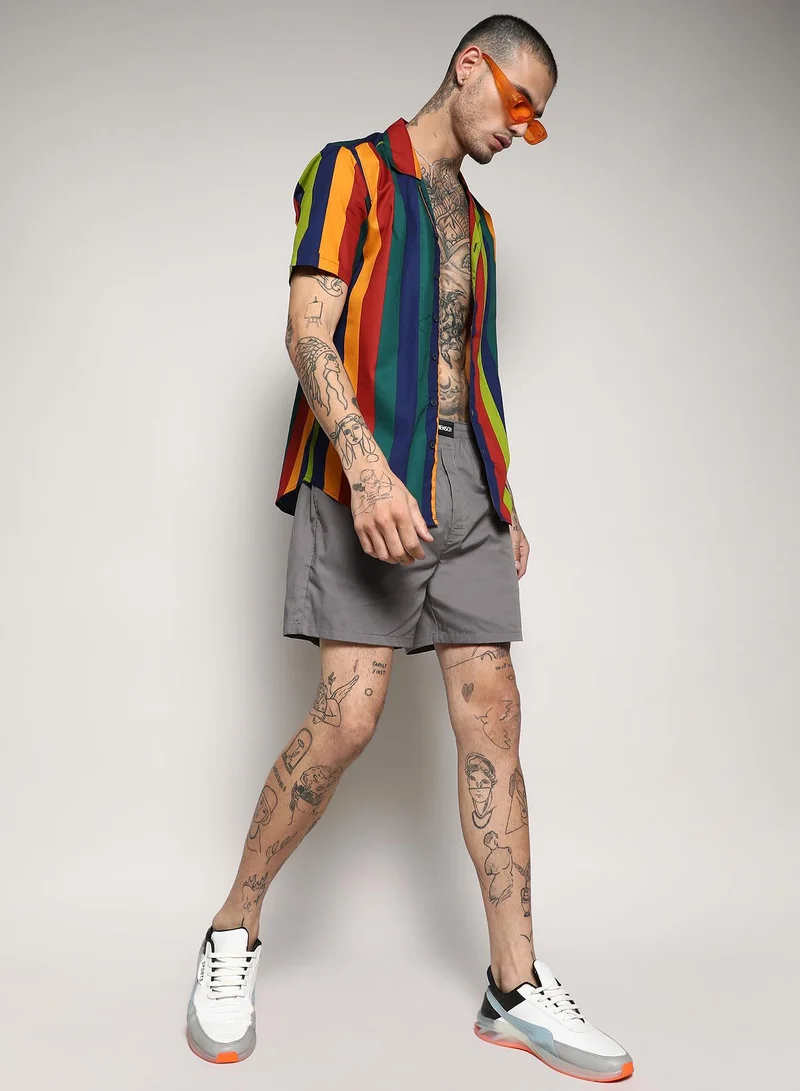 Campus Sutra Men's Multicolour Awning Striped Shirt