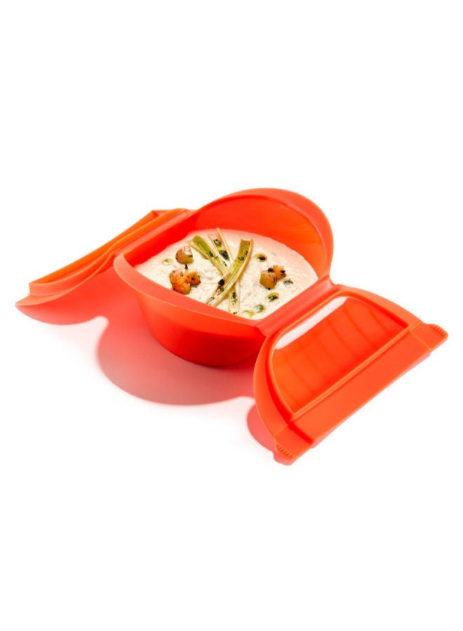 Lekue Deep Microwave Steam Cooker With Tray -Red - Image 2