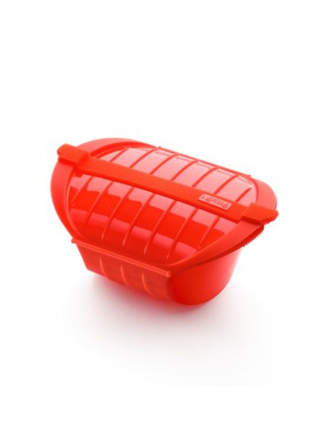 Lekue Deep Microwave Steam Cooker With Tray -Red - Image 1