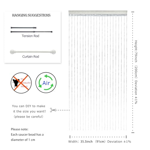 YaoYue Crystal Beaded Curtain Door Curtains Room Divider Hanging Diamond Acrylic Beads for Doorway Hippie Closet Bedroom Wall Window Backdrop Decor (35.5×79in/90×200cm, Crystal) - Image 5