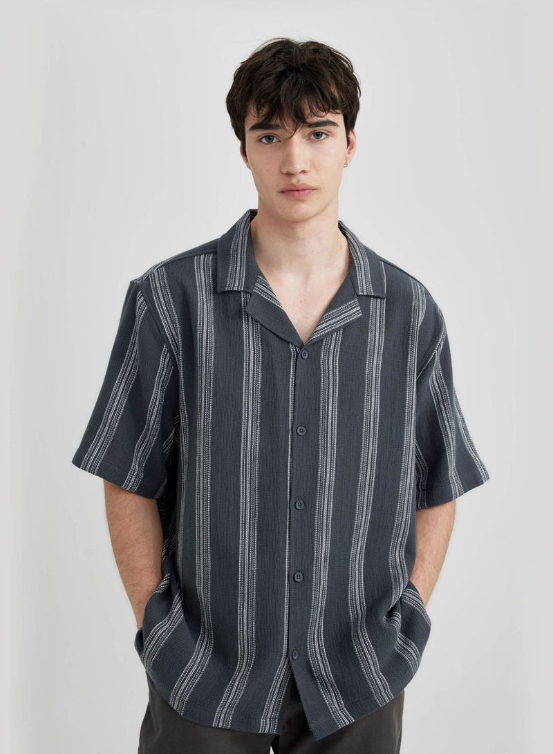 DeFacto Relax Fit Striped Short Sleeve Shirt  - Image 1