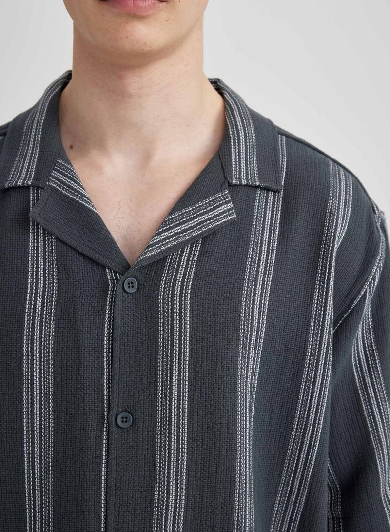 DeFacto Relax Fit Striped Short Sleeve Shirt  - Image 3