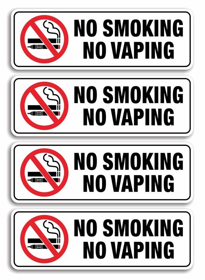 Faittoo No Smoking No Vaping Sign, (4 Pack) 9 X 3 Inch, Self-Adhesive, Use for Home Office/Business, Easy to Apply, Black Big Letters on White Plate - Image 1