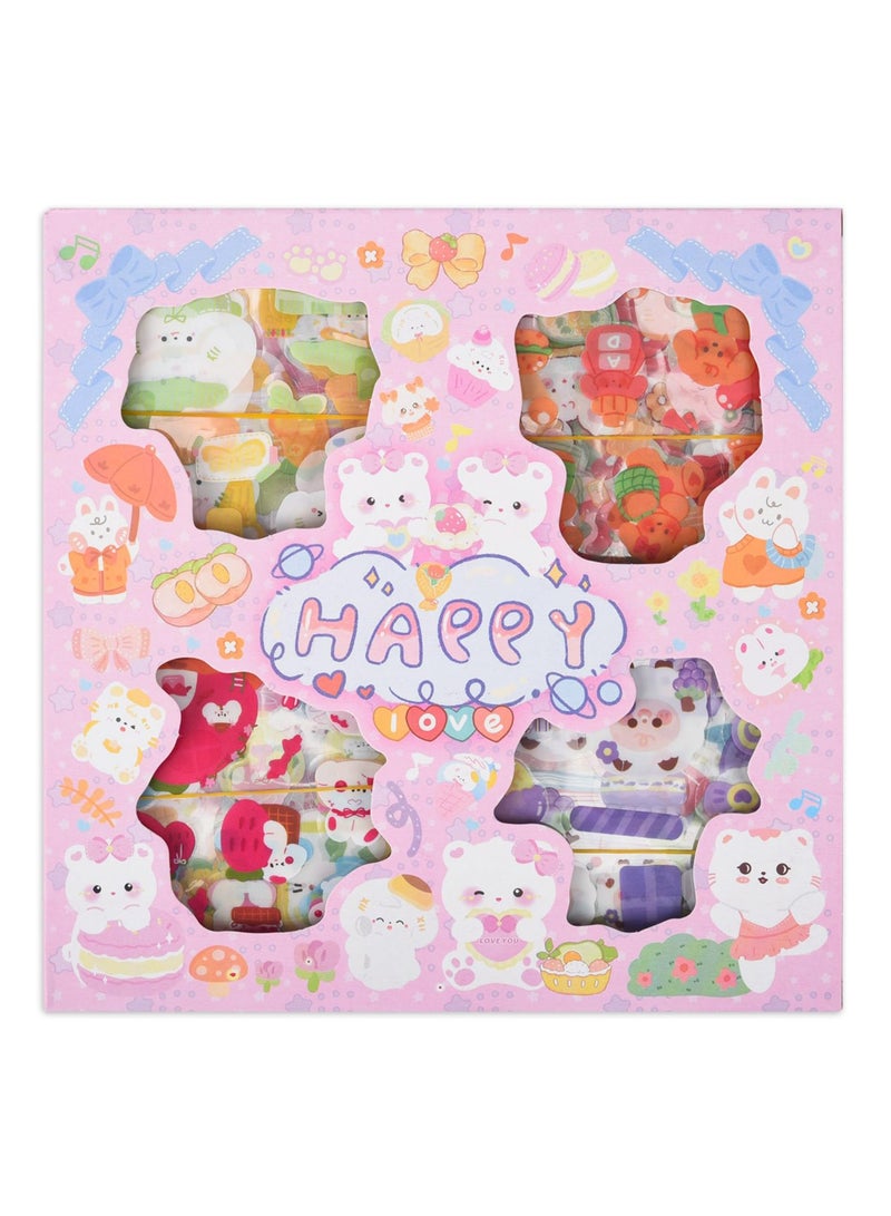 Excefore Kawaii Cartoon Animals Journaling Stickers - 100 Sheets PET Transparent Aesthetic Journaling Scrapbook Clipping Collage Supplies Diary Calendar DIY Album, for Teens Girls Boys (Cartoon Animals) - Image 1