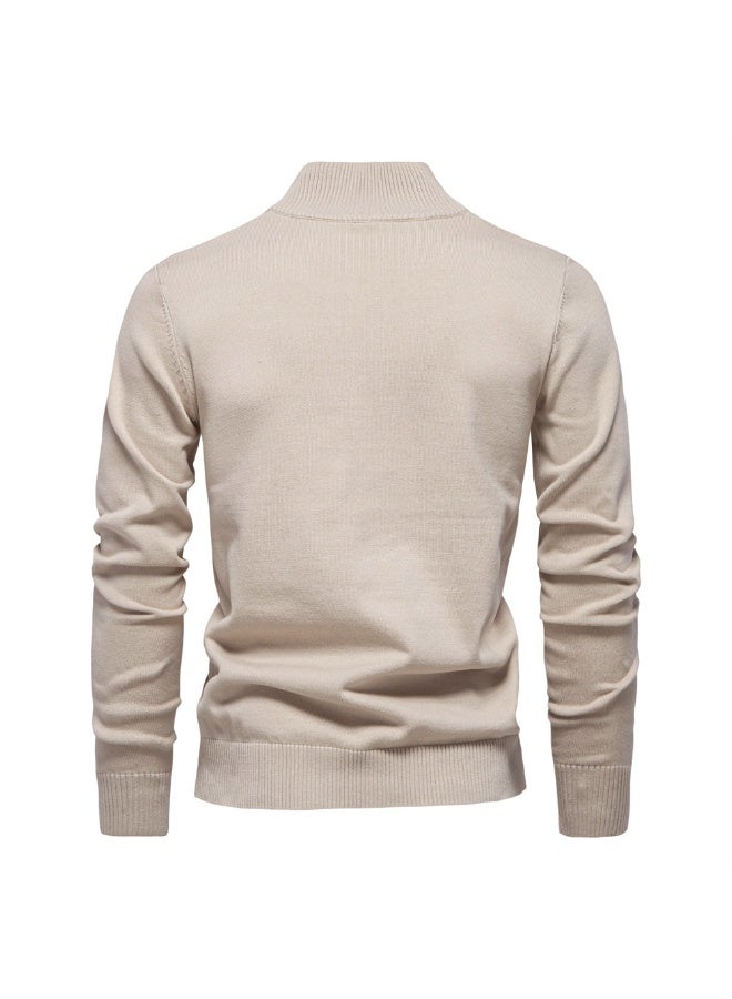 Autumn Winter Men's Half Zipper Knitted Pullovers Solid Slin Fit Casual Sweater Male Fleece Warm Stand Collar Pullover Sweaters - Image 2