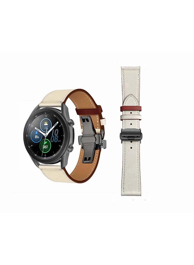 Perfii Genuine Leather Replacement Band for Samsung Galaxy Watch3 45mm Beige - Image 1