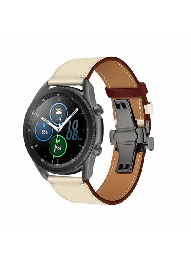 Perfii Genuine Leather Replacement Band for Samsung Galaxy Watch3 45mm Beige - Image 2