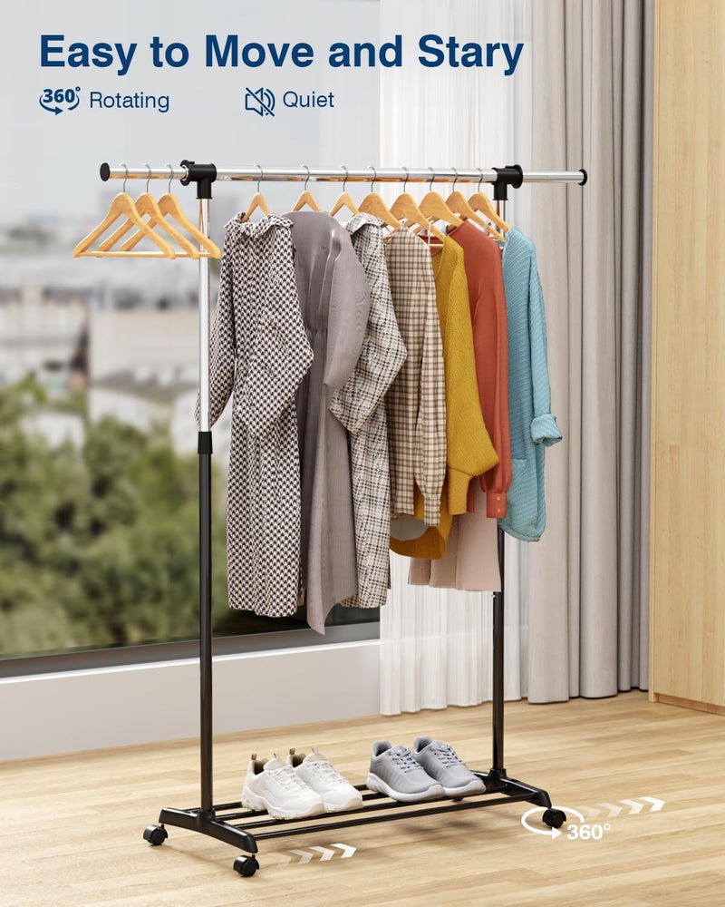 Whitmor Deluxe Adjustable Garment Rack - Rolling Clothes Organizer - Black and Chrome - Image 4