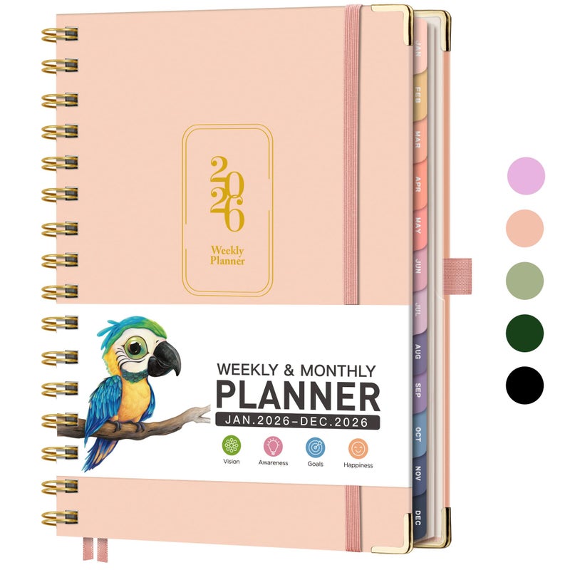 RETTACY 2026 Planner, Weekly and Monthly, Medium Size (5.7" x 8.3"), Jan - Dec 2026, Agenda, Calendar, 12 Month Tabs, Hardcover, 100 GSM Thick Paper, Spiral-bound (Pink) - Image 1