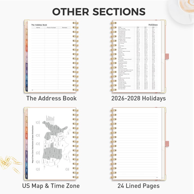 RETTACY 2026 Planner, Weekly and Monthly, Medium Size (5.7" x 8.3"), Jan - Dec 2026, Agenda, Calendar, 12 Month Tabs, Hardcover, 100 GSM Thick Paper, Spiral-bound (Pink) - Image 5
