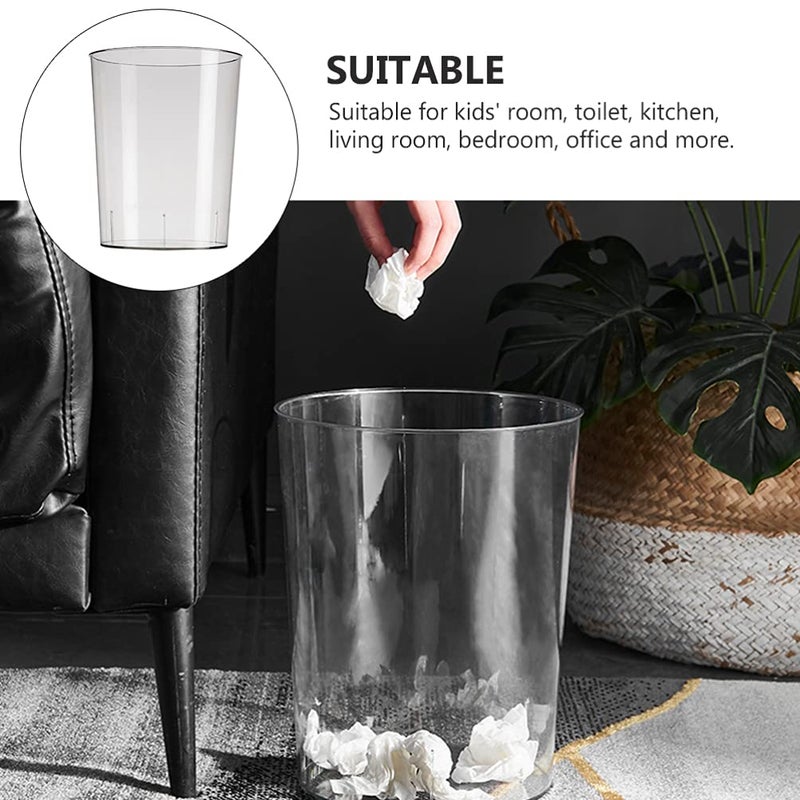 woobles Desktop Waste Basket Waste Basket Modern Trash Can Plastic Garbage Can Round Wastebasket Trash Bin Waste Container for Home Kitchen Bathroom Office Clear Wastepaper Basket Trans Color - Image 2