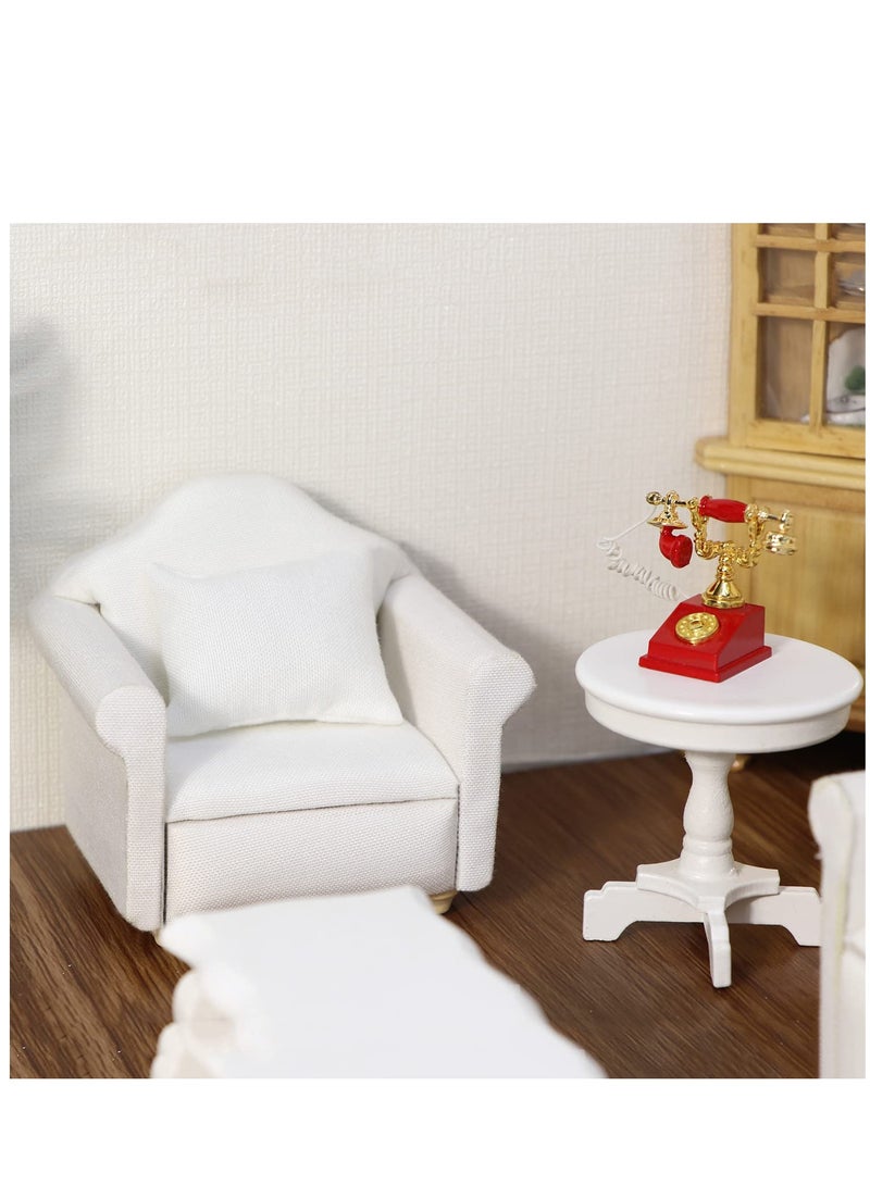 Excefore Dollhouse Couch With Pillow, 1 : 12 Scale Miniature Sofa Arm Chair Living Room Furniture Wooden Fabric Frame Single Reading Chair Artificial House Room Scene Decoration, White - Image 2