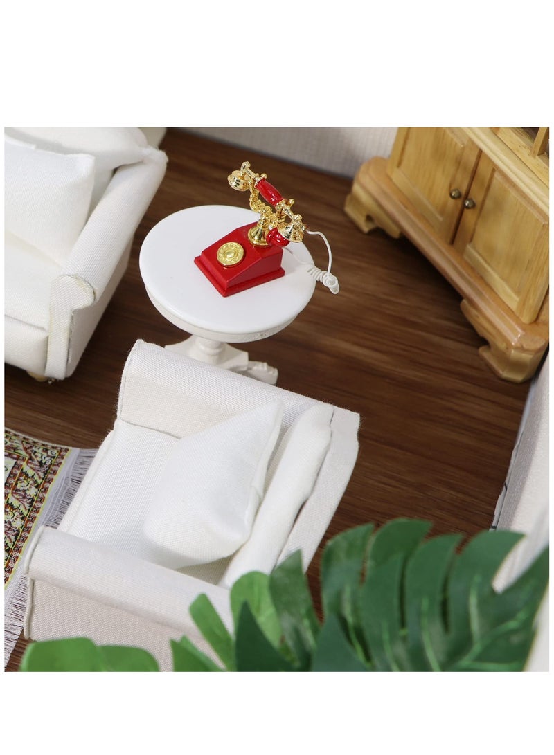 Excefore Dollhouse Couch With Pillow, 1 : 12 Scale Miniature Sofa Arm Chair Living Room Furniture Wooden Fabric Frame Single Reading Chair Artificial House Room Scene Decoration, White - Image 3