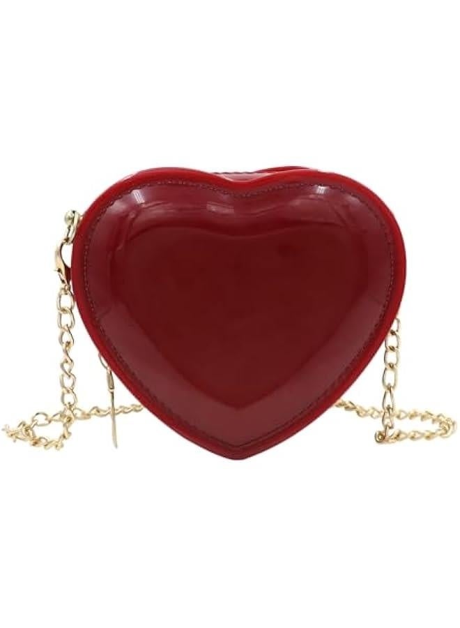 Mini Candy Color Jelly Purse Girls Purse Heart Shaped Crossbody Bags Shoulder Bag Chain Purse Birthday Gifts,Red - Image 1