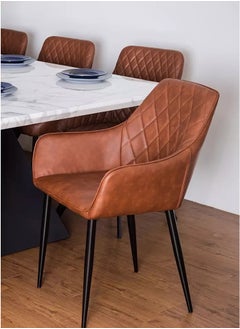LANNY Jeffcoco Dining Chairs Modern Dining Room Kitchen Chairs Faux Leather Upholstered Dining Accent Chairs Cushion Seat Lounge Side Seating with Back Metal Legs for Living Room Kitchen Home Coffee (Set Of 4)  - Image 2